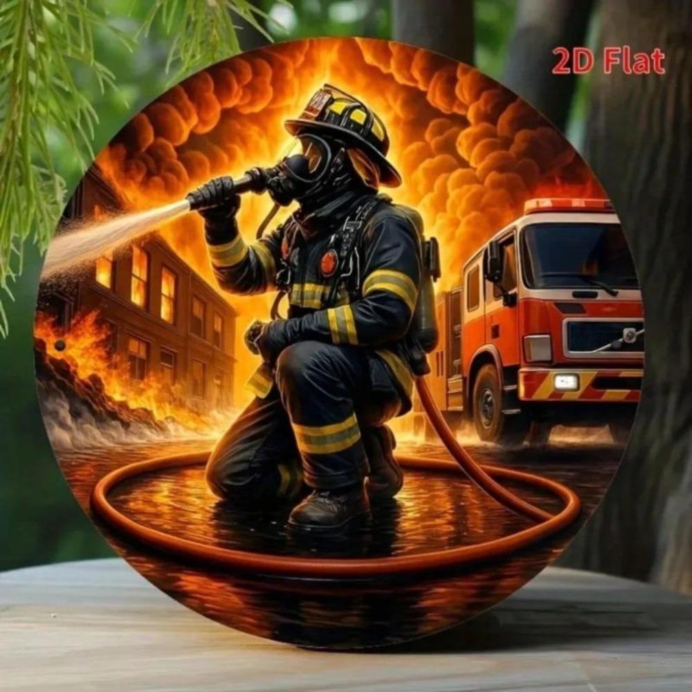 Metal Canvas Firefighter Art Wall Decor Waterproof Home Office Gift