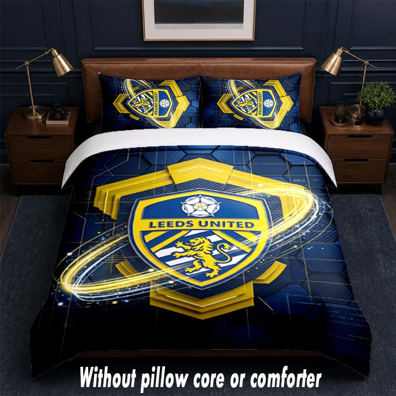 Leeds United Football Design Bed Bedding Set 1 Duvet Cover + 2 Pillowcases Soft Breathable Household Bed Linens