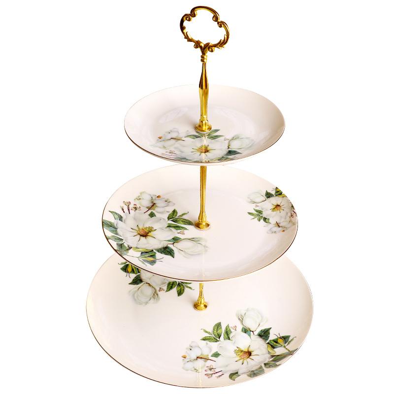 Elegant Camellia 3 Tier Ceramic Cake Stand - Fruit Dessert Cupcake Stand for Tea Party Serving Platter,Snack Candy Bread Tray Plate 38.5cm Height