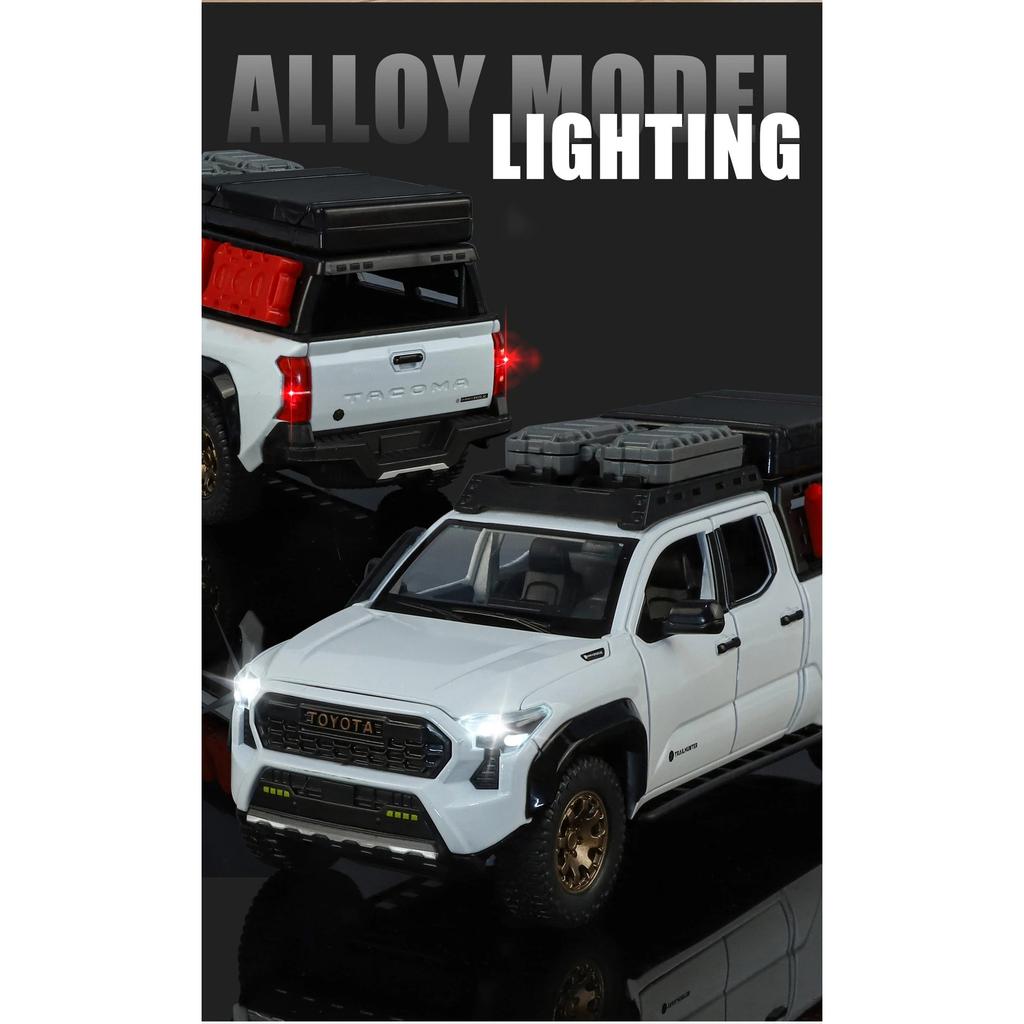 Reiseversion 1/24 TOYOTA Tacoma Legierung Pickup Automodell Diecast Metall Geländefahrzeuge Automodell Ton und Licht Kinderspielzeug Geschenk