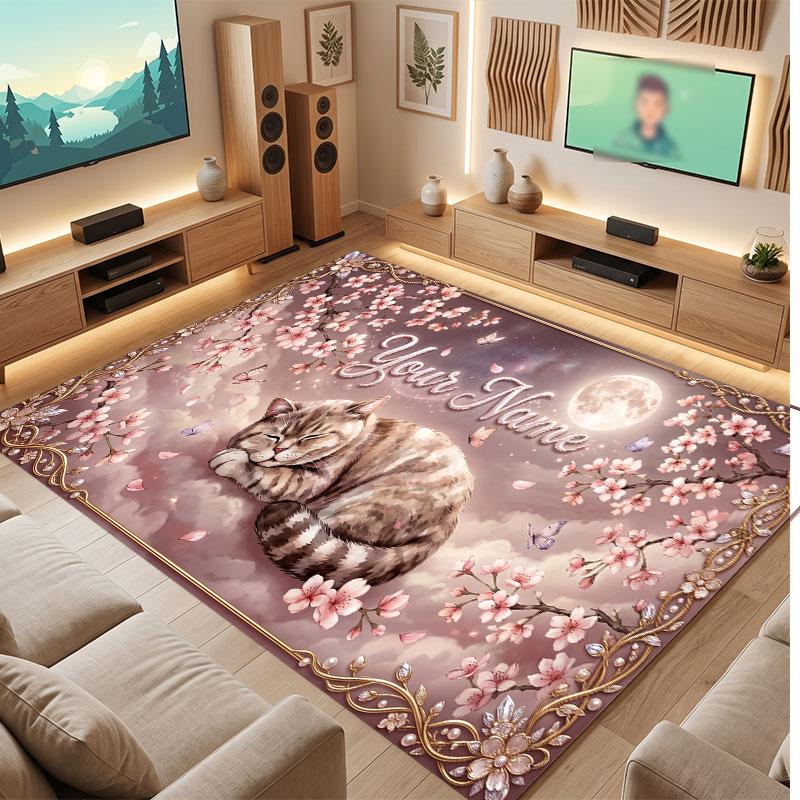 Floral Garden Theme Crystal Velvet Floor Rug Personalized Custom Name Text Warm Carpet Home Decoration