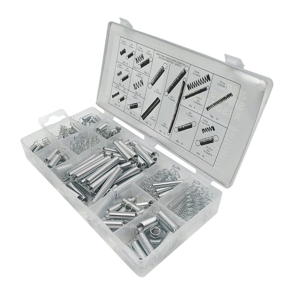 200 Pieces Spring Set with Various Sizes of Metal Tension Compression and Hook Springs in a Plastic Storage Box for DIY Projects