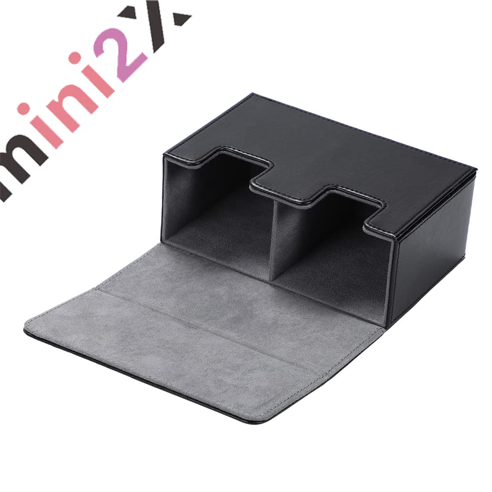 Mini2x Wide Deck Case Large Capacity Storage Type Double Sleeve Compatible Leather Look Trading Card Card Case TCG Trading Card Deck Case Black Black