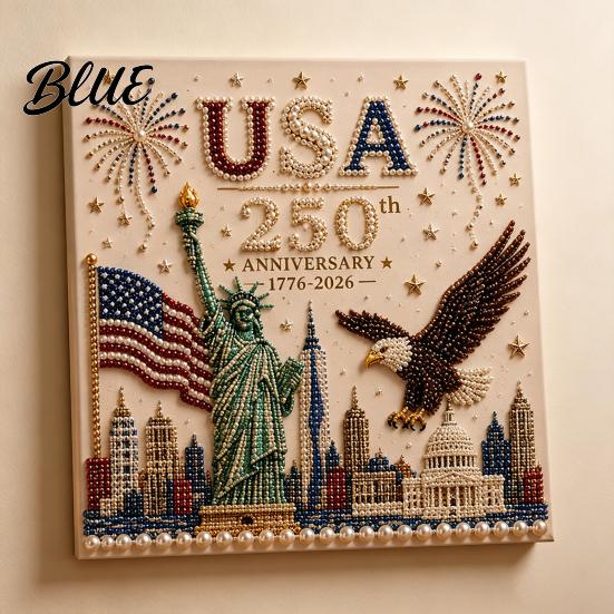 American Flag Painting 250th Anniversary Pearl Kit USA DIY Art Patriotic Craft Kit Set Bead for Beginners Adults Relaxation