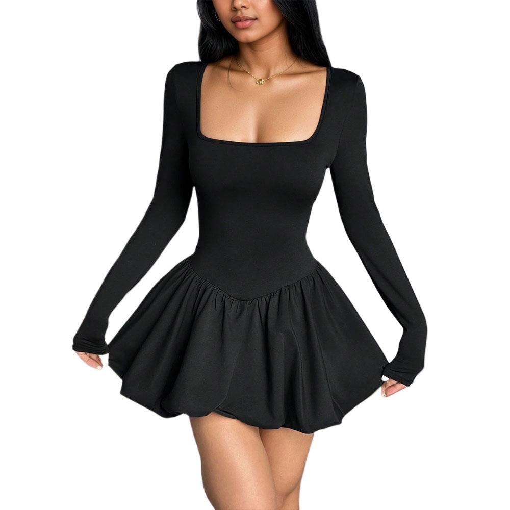 European and American women's clothing fashion spring and summer long-sleeved vest type slim-fitting sexy bud hem ruffle edge dress