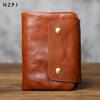 NZPJ Vintage Top-Grain Leather Compact Wallet Genuine Men's Leather Bag Large Capacity Premium Ladies Wallet