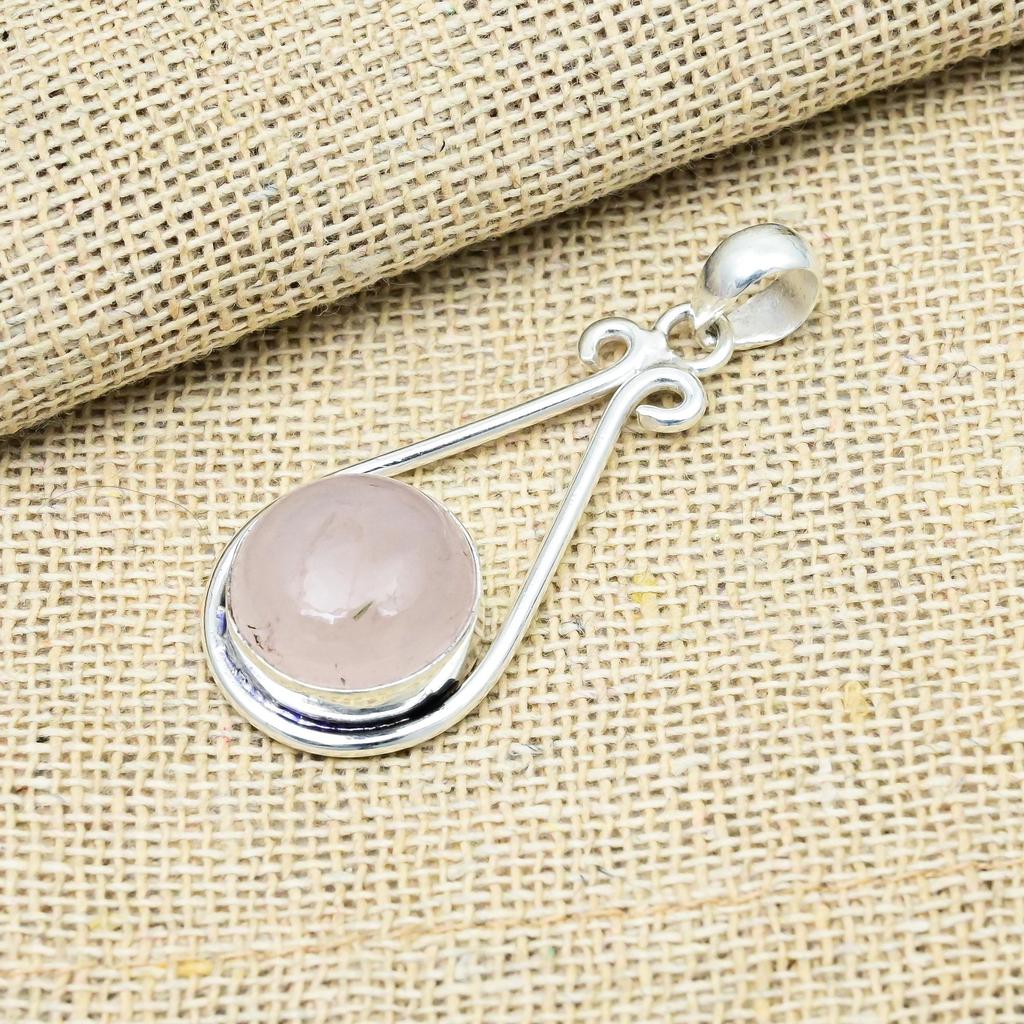 Rosenkvarts Ädelsten Handgjord 925 Sterling Silver Smycken Designersilver Kedjehänge Gåva till Syster