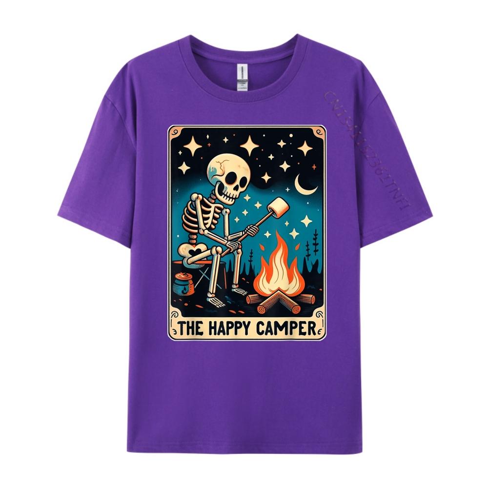 Happy Camper Tarot Card Skeleton Camper Funny Camping Fall Clothes Aesthetic Mens TShirts Cinco de Mayo