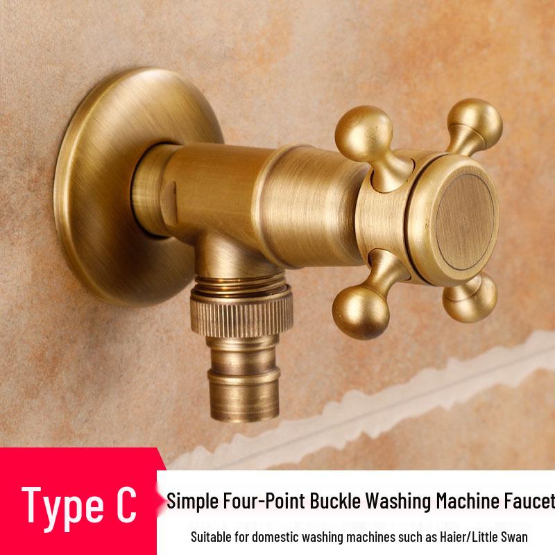 

Vintage European Full Copper Wall-Mounted Washing Machine Faucet - Quick Open, Extended, Single Cold Water, Thickened Design