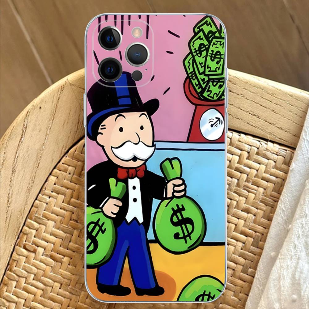 Trend Cartoon Dollar Alec Monopoly Transparent TPU Phone Case for iPhone 17 11 12 13 14 15 16 Pro Max 16 Plus Cover