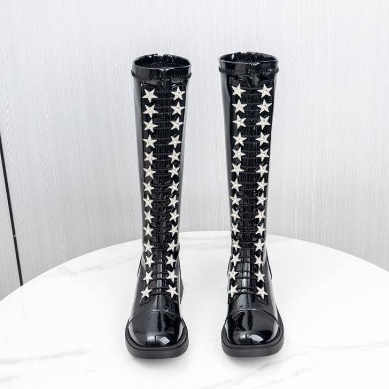 Autumn and Winter Girls' High Boots Solid Color Round Head Rear Zipper Medium Older Children's Princess Boots Comfortable Soft Sole Children's Mar