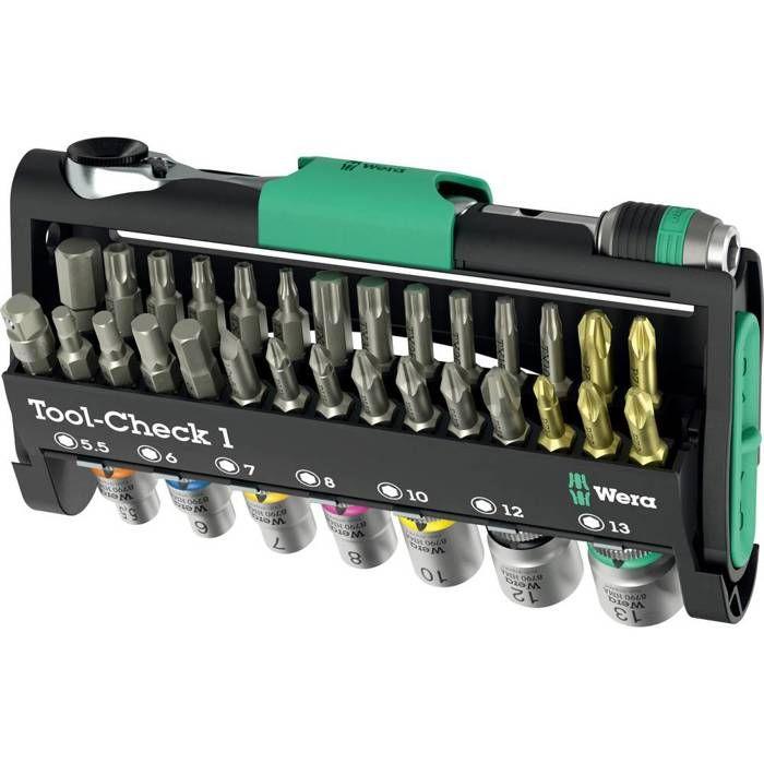 Wera Tool-Check 1 05049050001 Jeu d'embouts 32 pièces vis à fente, cruciforme Phillips, vis Pozidriv, 6 pans intérieurs