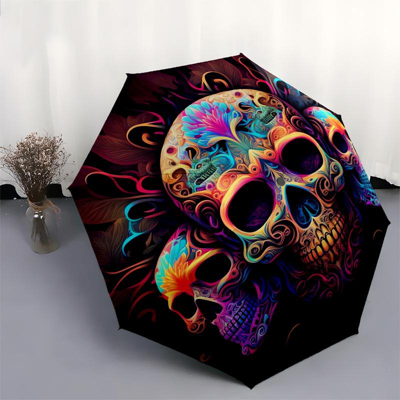 1pc Colorful Skull Artwork Umbrella with Plastic Handle,Suitable for All Seasons Umbrellaptys26009
