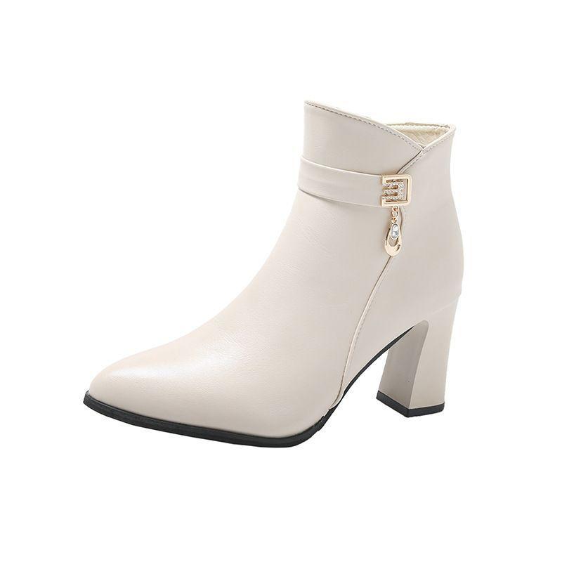 2025 autumn and winter new fashionable and comfortable foreign style short boots high heel women's boots thick heel pointed side zipper women's l