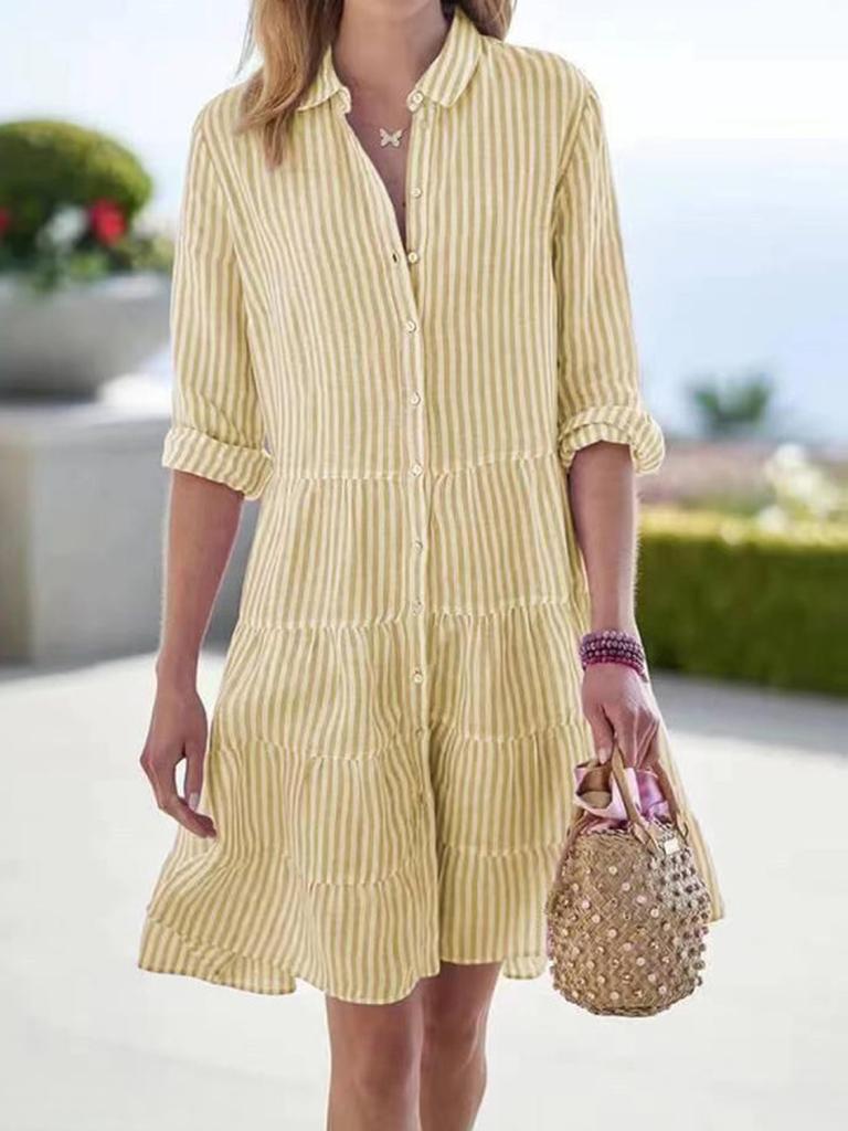 Women's Striped Shirt Dress - Autumn Long Sleeve