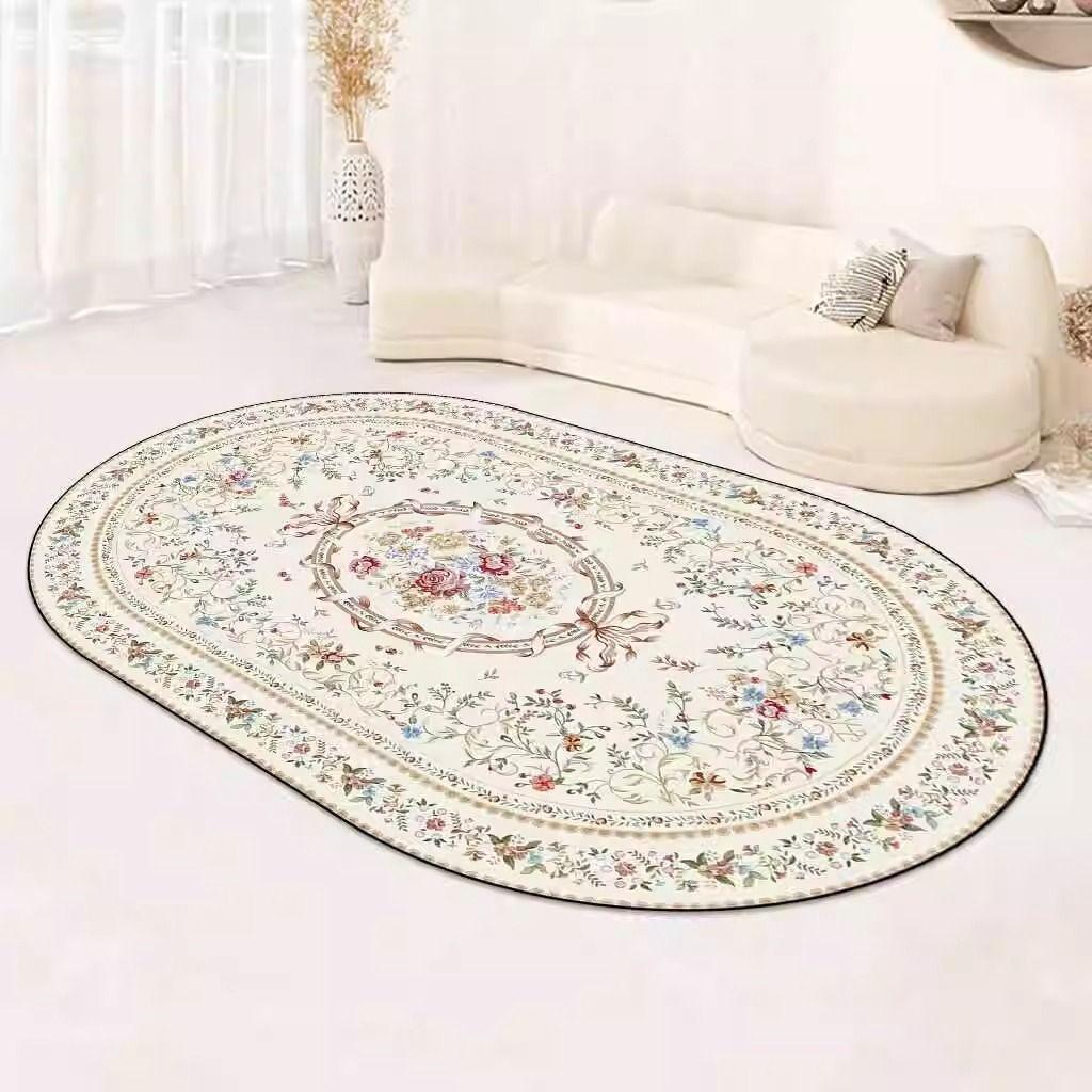 Persian Ethnic Style Carpet Decoration Living Room Oval Lint-free Non-slip Sofa Rug Bedroom Bedside Easy Clean Foot Mat Washable