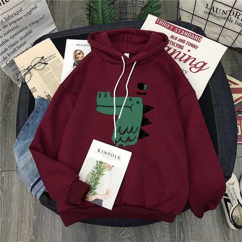 Флисовый утолщенный свитер женский осенне-зимний студенческий свободный cc с длинным рукавом худи топ куртка 2XL бордовый 2670₽