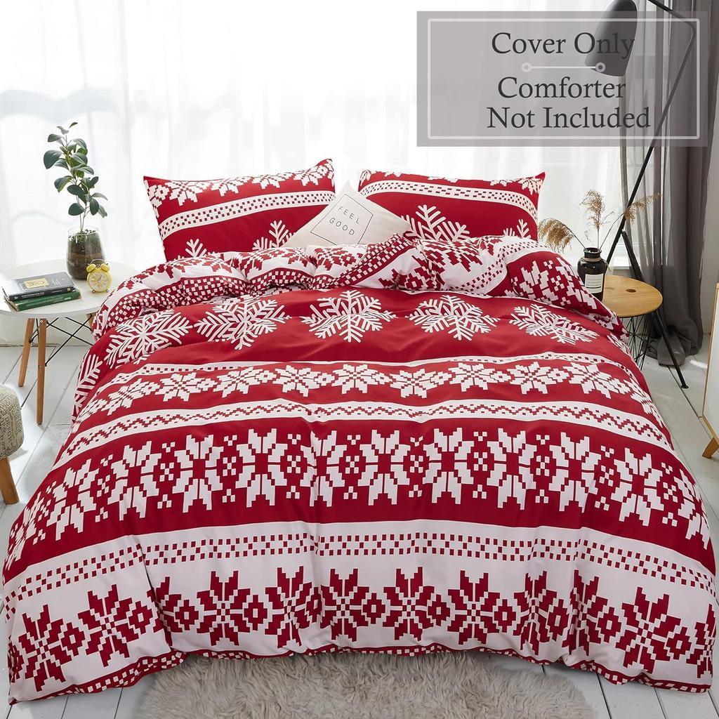 Weihnachts-Bettbezug-Set Queen-Size-Bettwäsche-Set Schneeflocke Rot Bettwäsche-Set Luxus-Feiertag Frohe Weihnachten zur Schlafzimmerdekoration