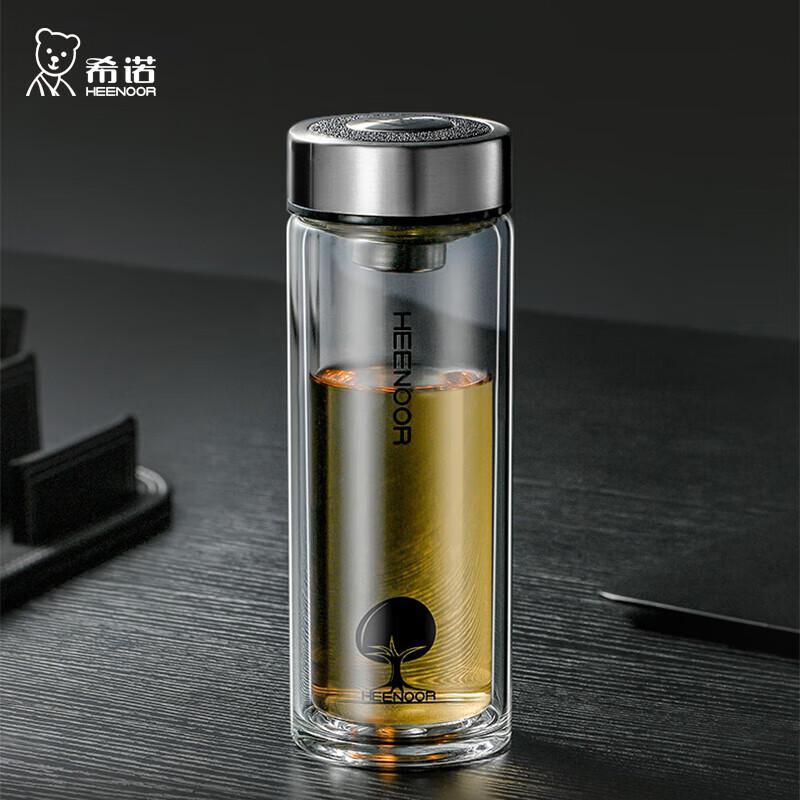 Xinuo Double-Layer Portable Borosilicate Glass Tea Water Bottle