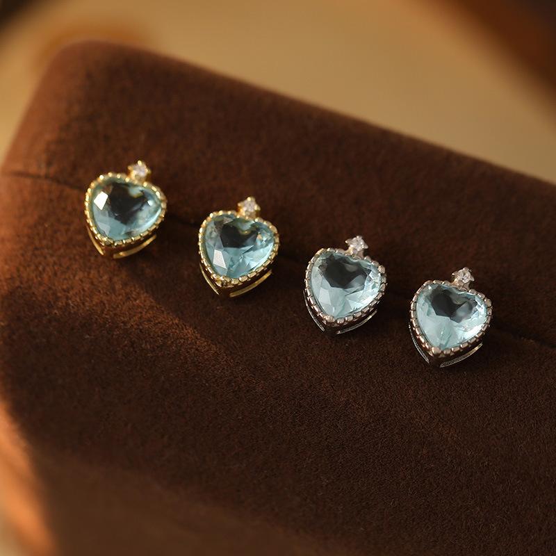 Real 925 Sterling Silver Hearts Blue Zircon For Women Fine Jewelry Elegant Fashion Hoop Earrings Wedding Gift