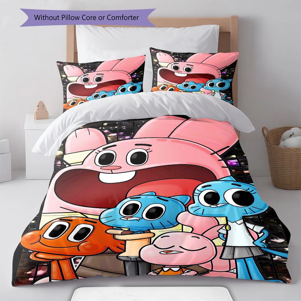 Gumball Amazing World Pattern Bedding Quilt Set Quilt Cover Pillowcase Home Decoration Gift (1 * Duvet Cover + 2 * Pillowcase, Without Core)