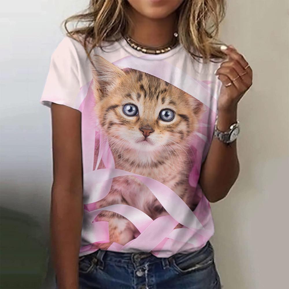 Fashion Women'S T-Shirt Funny Cat 3D Print Top Woman Harajuku T Shirt Casual Oversized Clothing Summer Female Oversized Tees