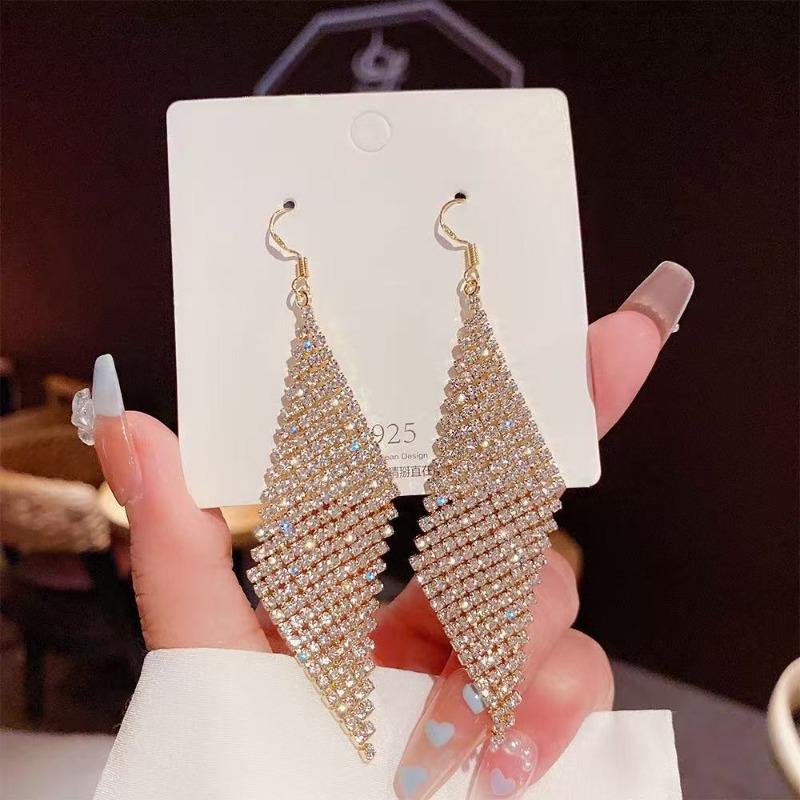 Iced Out Tassel Earrings for Women Sparkle Dangle Statement Earrings Luxury Look Elegant Ethereal Jewelry