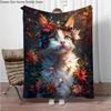 8 Size Colorful Cat Flannel Throw Blanket,Soft Throw Blanket for Home Bedroom Bed Sofa Picnic Travel Office Cover Child Gift