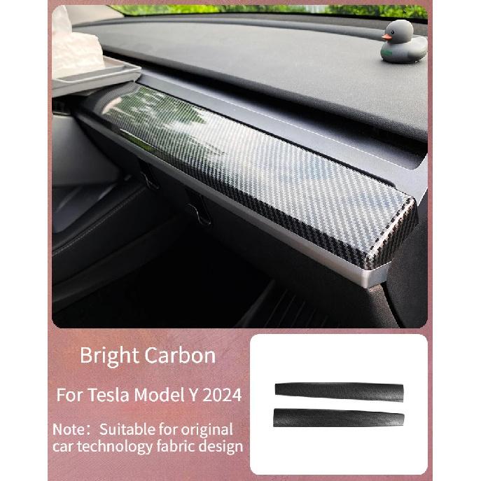 For Tesla Model 3 Y -2024 Car Dashboard Cover Carbon Fibre ABS Door Dash Trim Panel Interior Accessories Sticker Car Gadgets