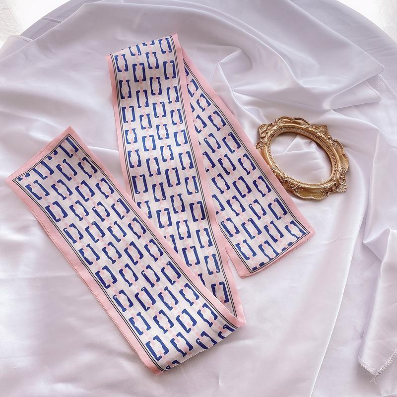Print Flower Small Scarf For Women Handle Bag Ribbons Fashion Head Scarf Small Long Skinny Scarves Headbands