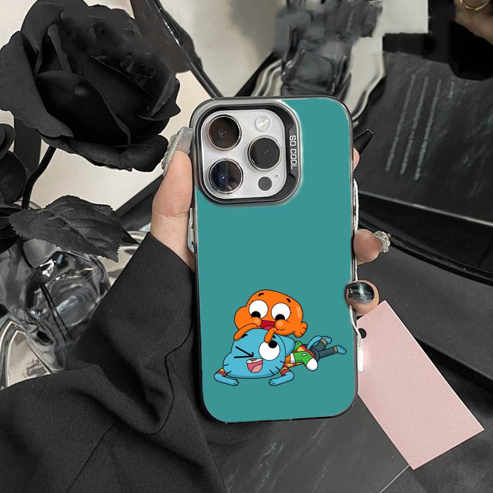 Custodia per Telefono D-Gumball e Darwin Per iPhone 17,16,15,14,13,12,Pro MAX Nera Opaca Cover Antiurto