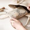 Lace Cosmetic Bag With Pearl Wrist Strap And Semi Transparent Design Perfect For Daily Makeup Storage Travel Use