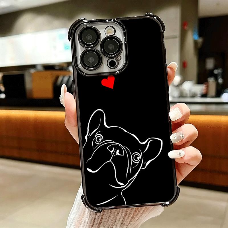 French Bulldog Black Desgin Plating Phone Case For Iphone 16 17 Pro Max Air 16E 14 15 Plus 12 13 Mini Anti-Fall Airabag Cover
