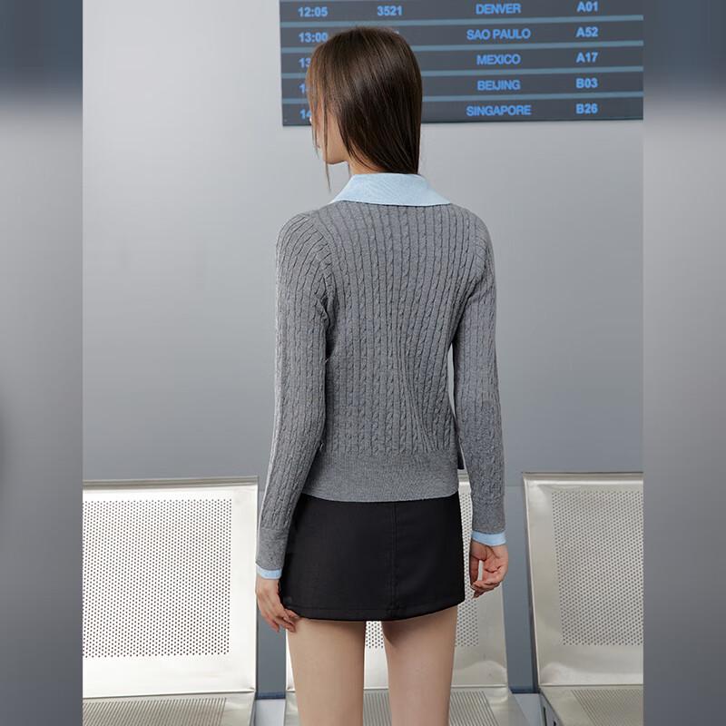 UNIFREE Academy Style Color-block Knit Cardigan