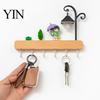 Kitchen Tool Storage Rack Key Holder with 6 Hooks, Solid Wood Entryway Organizer Rack, Wall No Drill for Mounted Space Saving Hook Keys Pet
