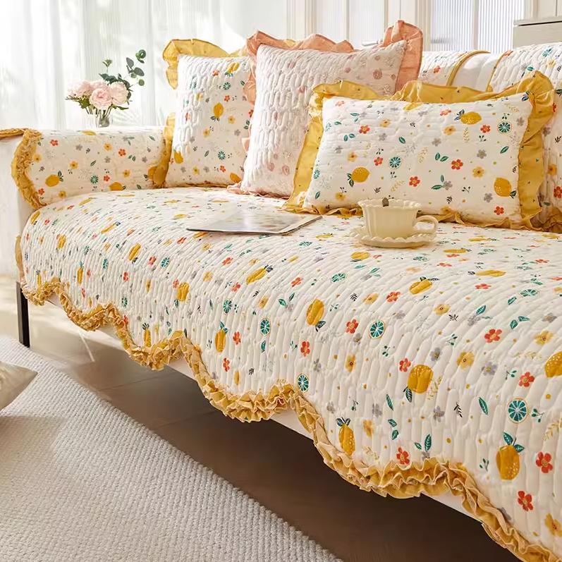 Curled Edge Rural Style Cotton Couch Mats Comfortable Soft Non Slip Sofa Towel Versatile Colorful Living Room Sofa Cover