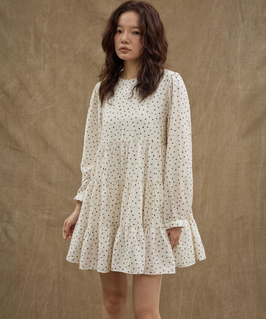 Manavis Seven Tiny Blossom Tiered Dress [Ivory]