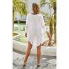 Women White Loose Crochet Flower Hollow Tassel Beach Cover Up Bikini Outerwear