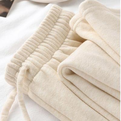 Women's High-Waist Apricot Glutinous Rice Pants - Velvet-Lined, Loose Fit, Casual Straight-Leg for Autumn/Winter