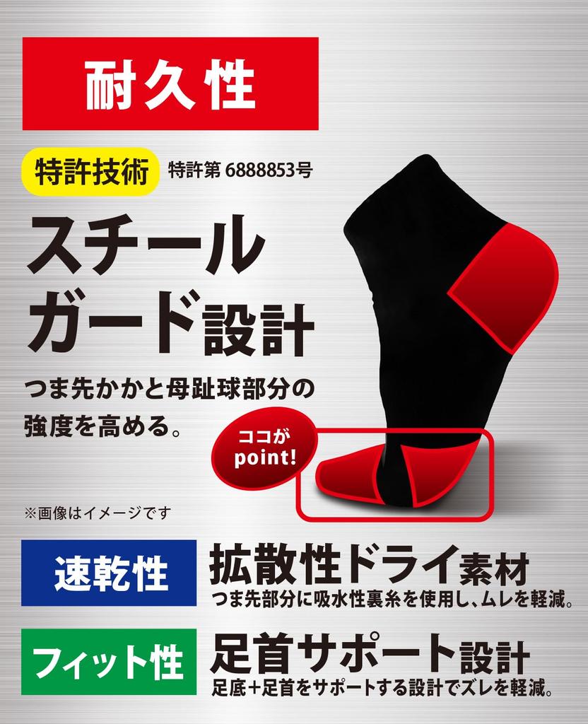 Mizuno WORK Safety Durable Supportive Sports Assorted Sizes cm Men's Socks, 3-Pair/6-Pair Set, Fit, Quick-Drying, Design, Socks, 681450, C, 24.0-26.0