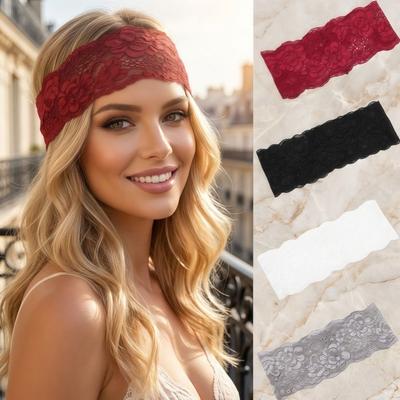 Elegant Headband Elastic Headwrap Cap Fashion Mesh Lace Hairband  Lady Girls Headwear