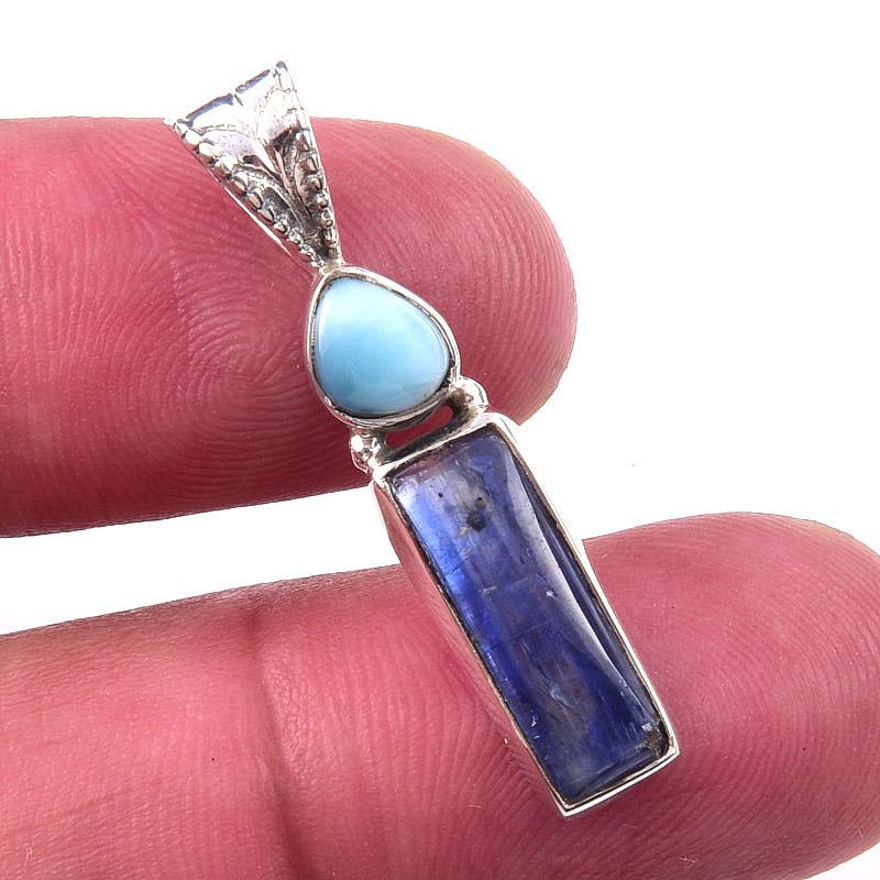 

Natural Kyanite, Republic Larimar 925 Solid Sterling Silver Pendant 1.25 j4P62