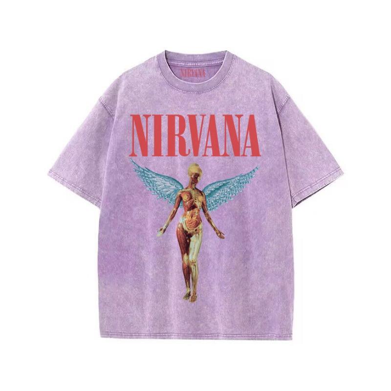 Maglietta Vintage Lavata Retro Tie-Dye Vestibilità Larga per Uomo e Donna Nirvana Kurt Cobain