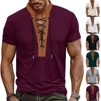 Men'S Casual Patchwork Rope Round Neck Short Sleeved T,Shirt