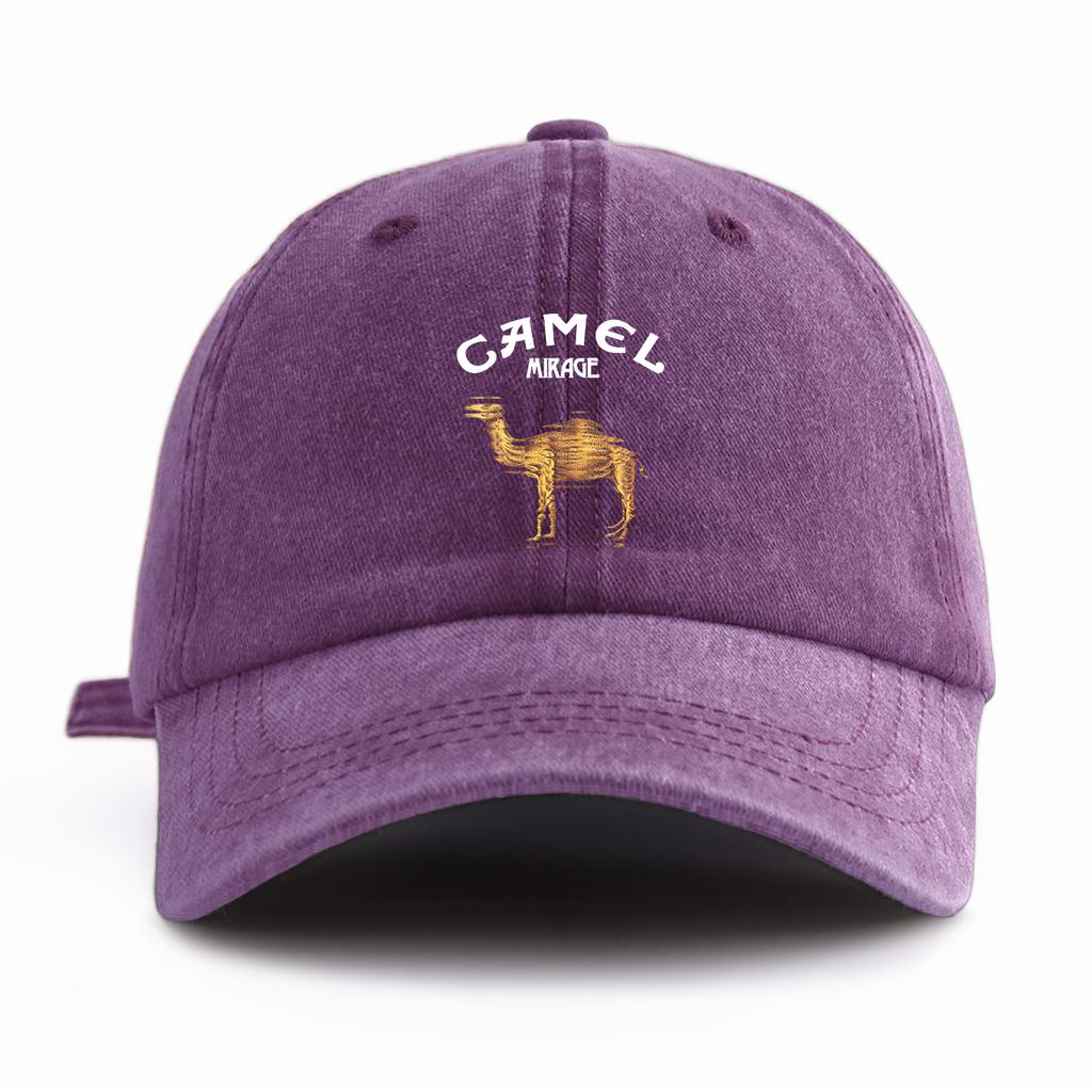 1pc CAMEL Print Washed Baseball Cap for Adults,Minimalist Retro Style Casual Soft Adjustable Dad Hat,Perfect As Gift