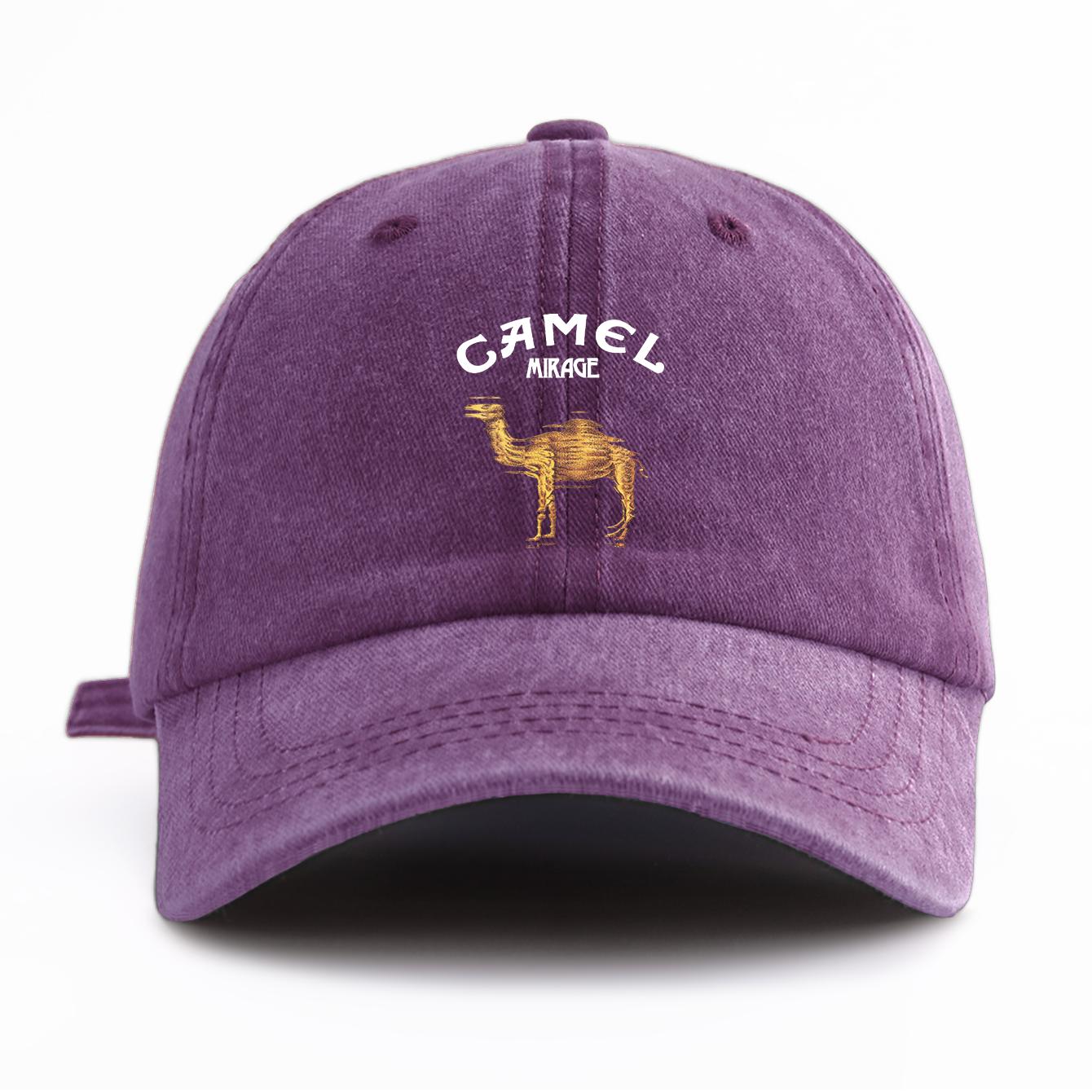 Freedom Outdoors 1 stuks CAMEL Print Gewassen Baseballpet voor Volwassenen, Minimalistische Retro Stijl Casual Zachte Verstelbare Papa Hoed, Perfect Als Cadeau paars