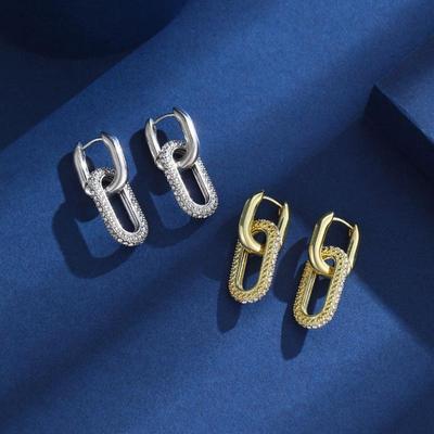 Creative Design Shiny Full Of  Geometry Round Hoop Earrings For Women Charm Silver Color Stainless Steel Korean Jewelry