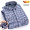 New Plus Size Velvet-Lined Men's Pure Cotton Plaid Shirt - Warm, Thickened for Autumn/Winter Cold Protection