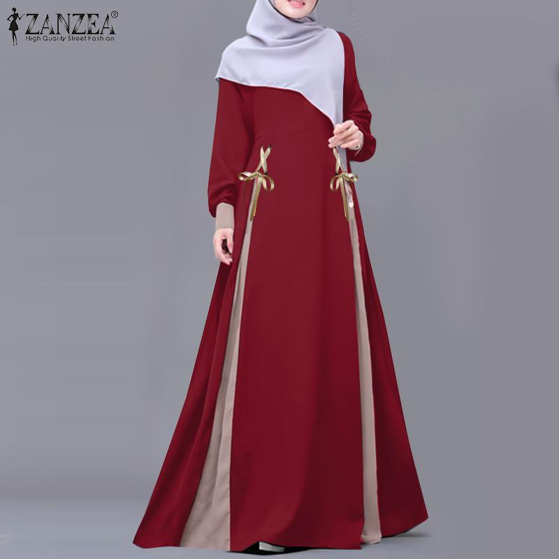 ZANZEA Women Casual Patchwork Loose Long Sleeve Muslim Dress