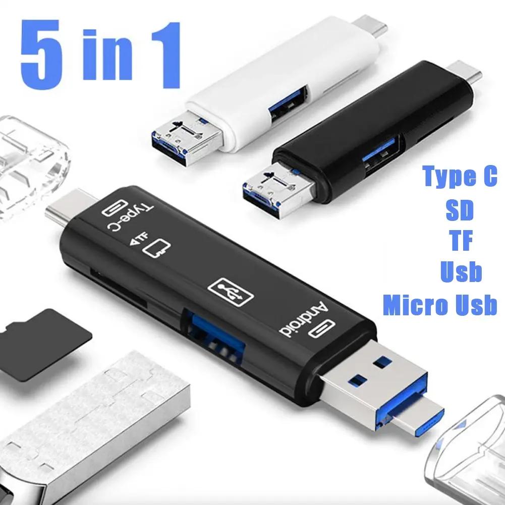 New 5 in 1 Multifunction USB 2.0 Type C USB Micro USB SD TF Memory Card Reader for Android Computer Dock OTG Type C Adapter 3